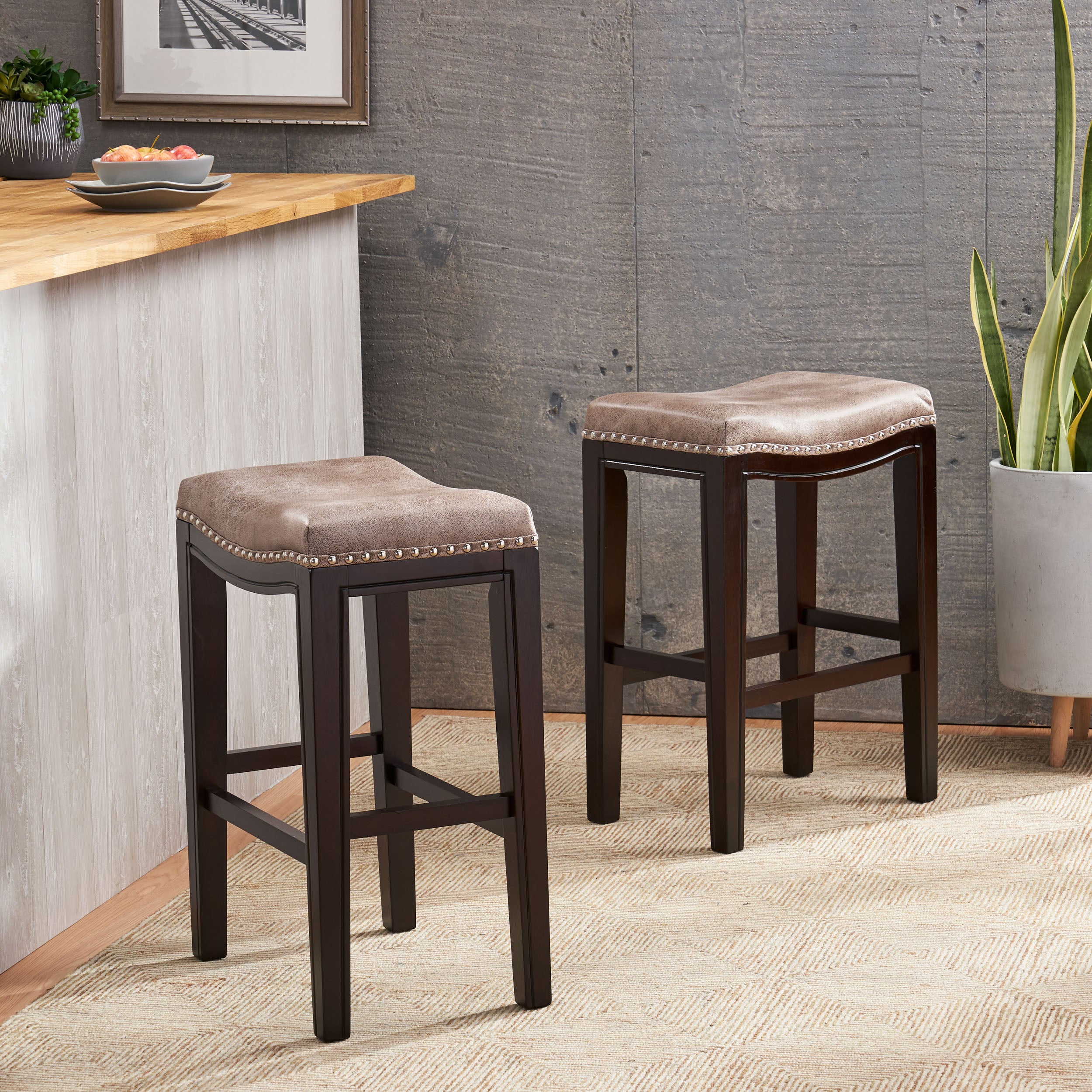 Jordon Contemporary Studded Fabric Counter Stool (Set of 2)