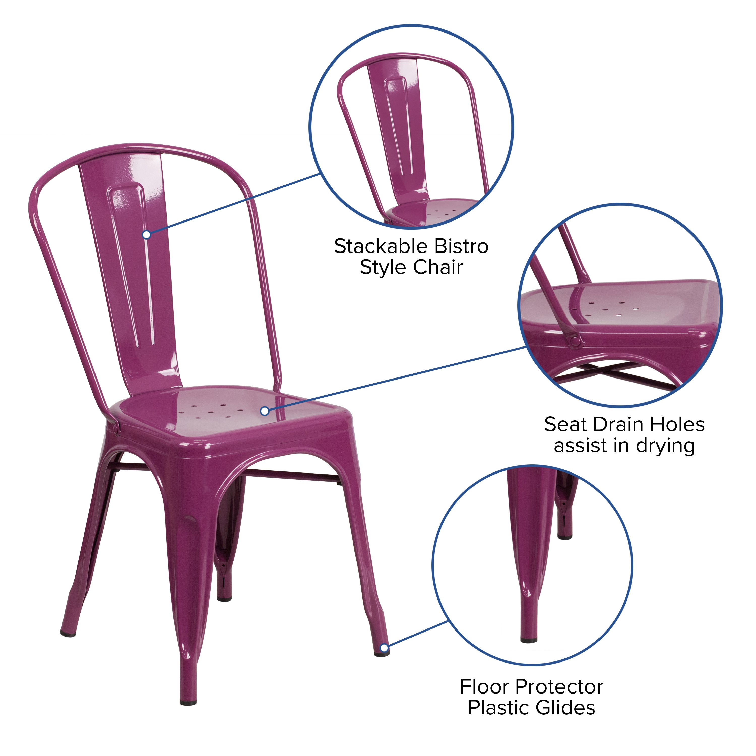 Flash Furniture Commercial Grade Purple Metal Indoor-Outdoor Stackable Chair