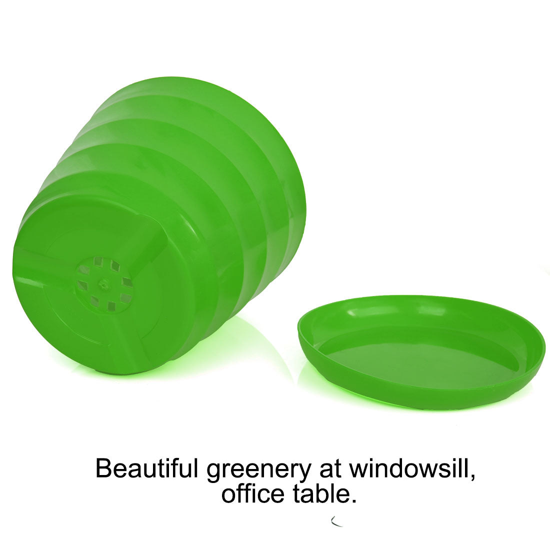 Unique Bargains Home Garden Office Plastic Round Plant Planter Container Flower Pot Green