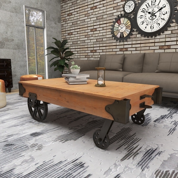 Utility Item Used Often Natural Wood Cart Coffee Table