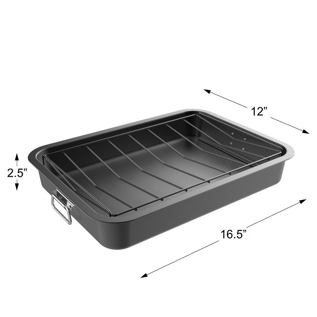 Hastings Home Nonstick Roasting Pan With Angled Rack And Removeable Tray To Drain Fat And Grease