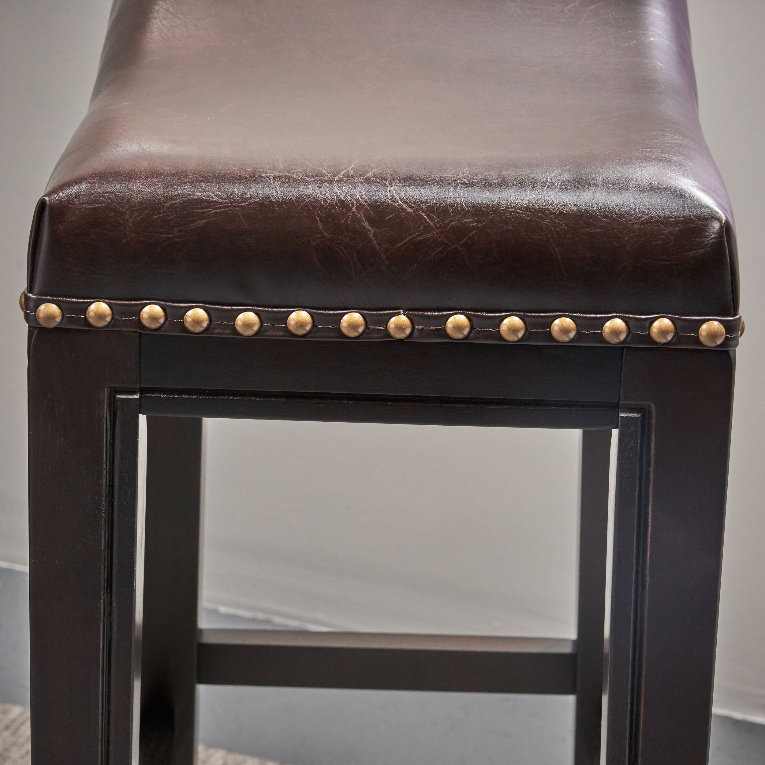 Carlsbad Upholstered Studded Barstool， Set of 2， Brown and Dark Brown