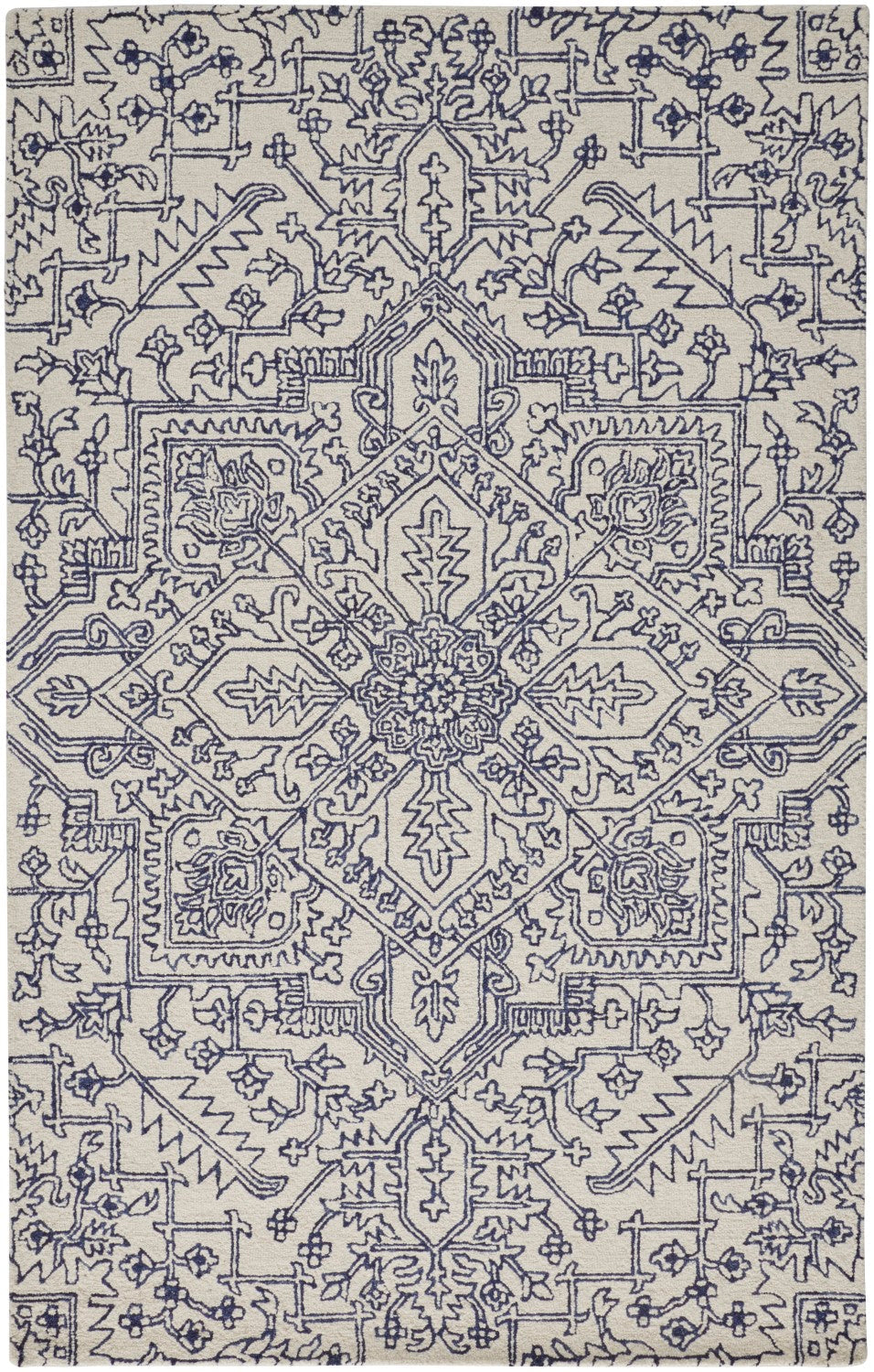 Natal Hand-Tufted Medallion Ivory/Navy Rug