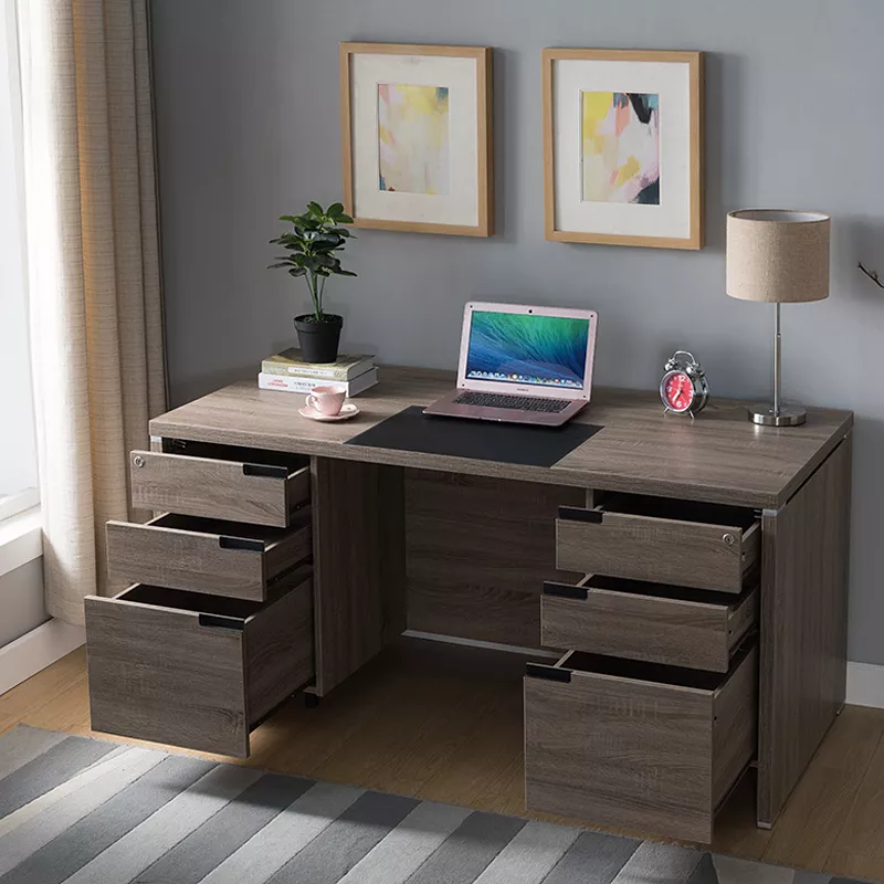 FC Design Dark Taupe Home Office Desk with 4 Lockable Drawers