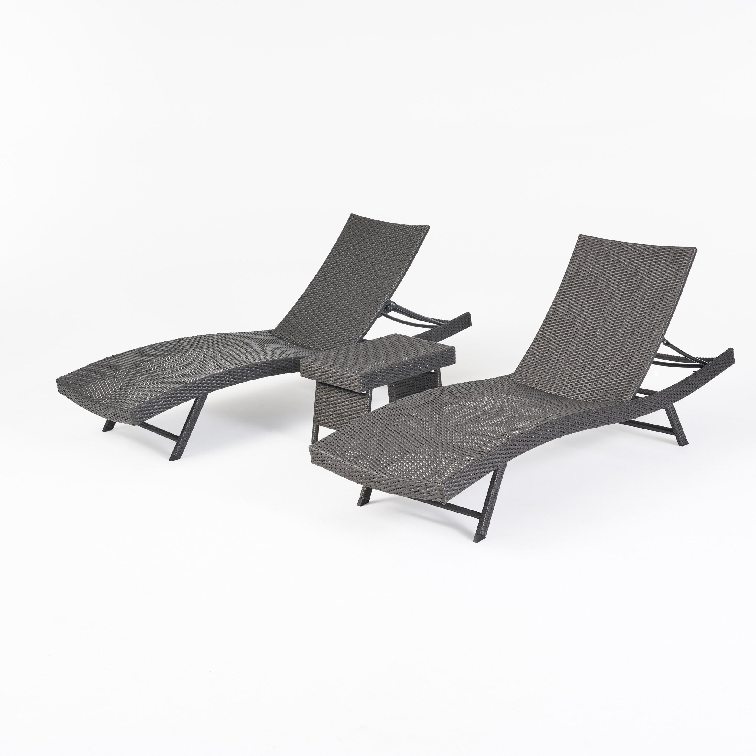 Eliana Outdoor 3 Piece Wicker Chaise Lounge Set