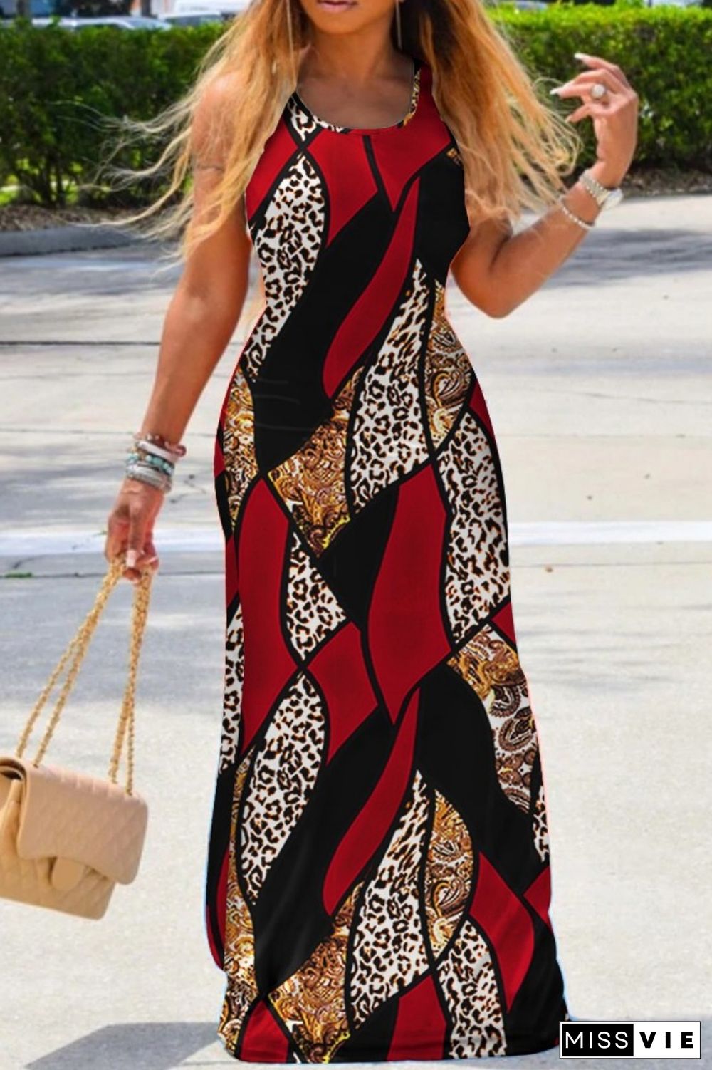 Colour Casual Print Basic O Neck Long Dress Dresses