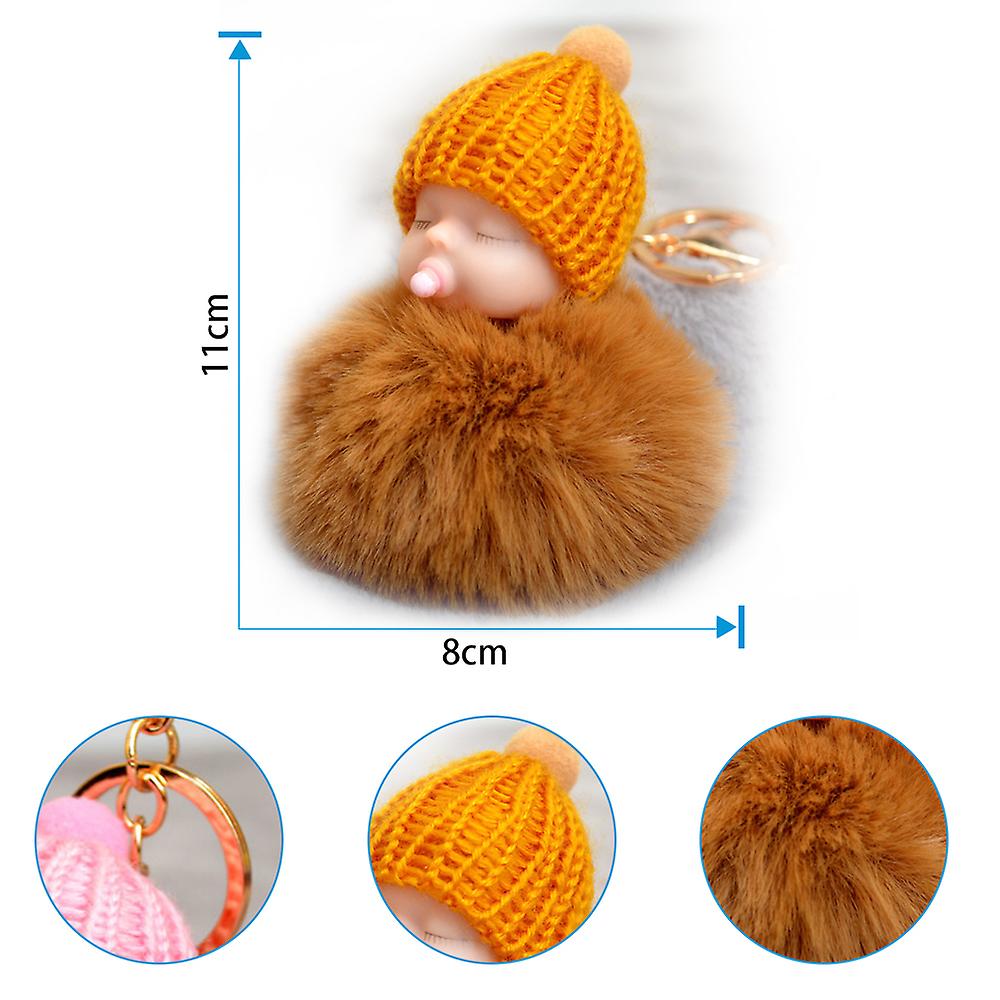 Cute Nipple Knitted Hat Sleeping Baby Doll Fake Fur Fluffy Lovely Ball Keychain Bag Key Rings Car Key Pendant Ornaments Gifts Style 3  5