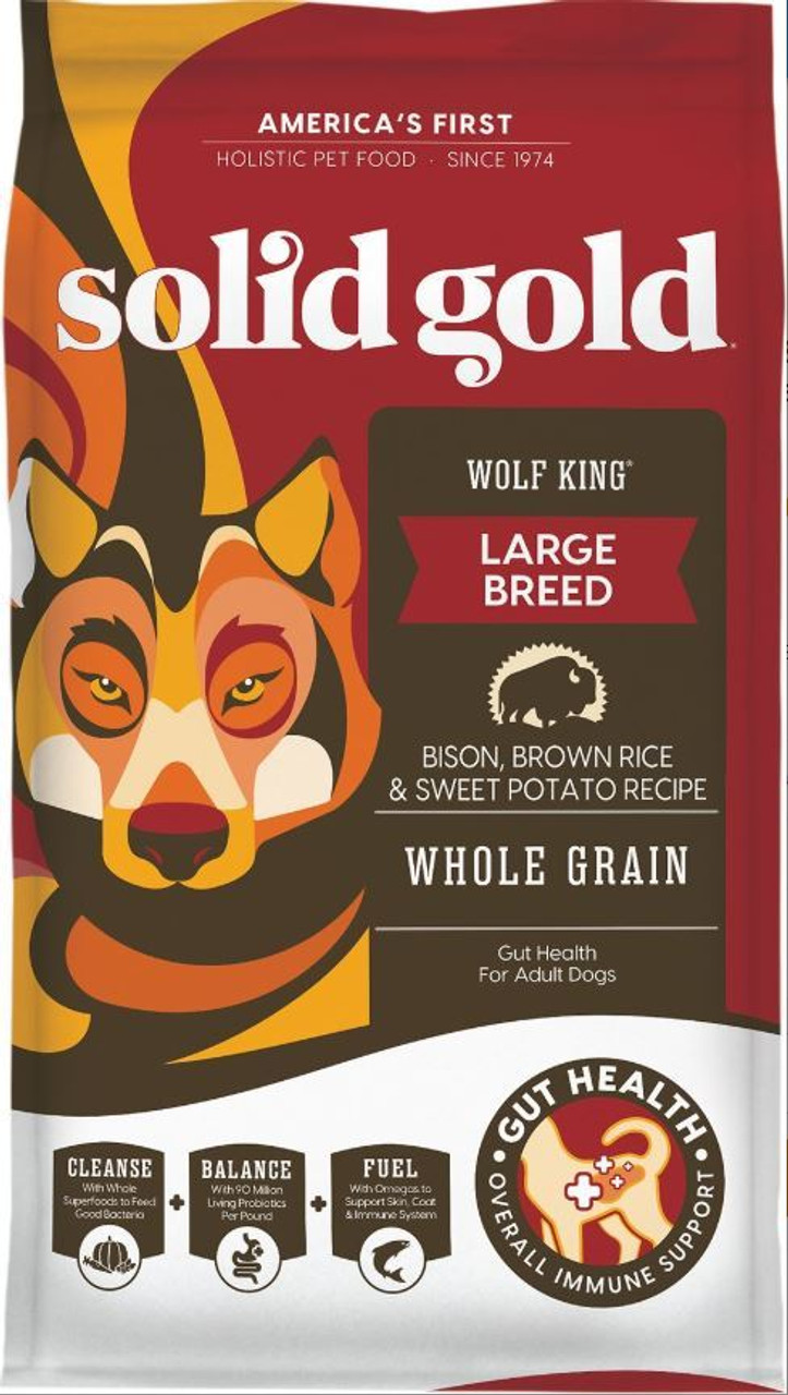 Solid Gold Wolf King Bison and Brown Rice Recipe with Sweet Potatoes Large Breed Adult Dry Dog Food， 24 Lbs.