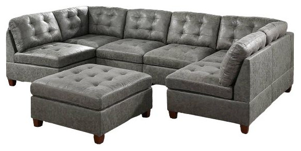 Bolsena 7 Piece Breathable Leatherette Modular Sectional Sofa  Gray   Contemporary   Sectional Sofas   by Hollywood Decor  Houzz