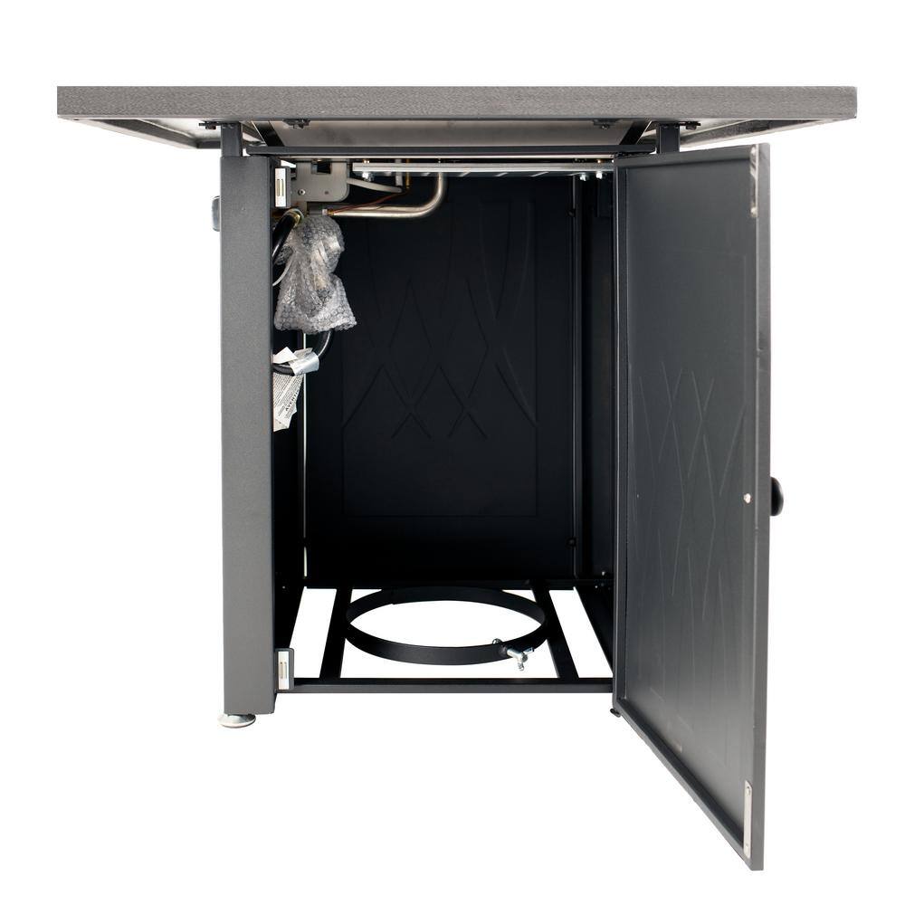 Pleasant Hearth Atlantis 28 in. x 26 in. Square Steel Propane Gas Fire Pit Table in Black with Glass Fire Rocks OFG824T