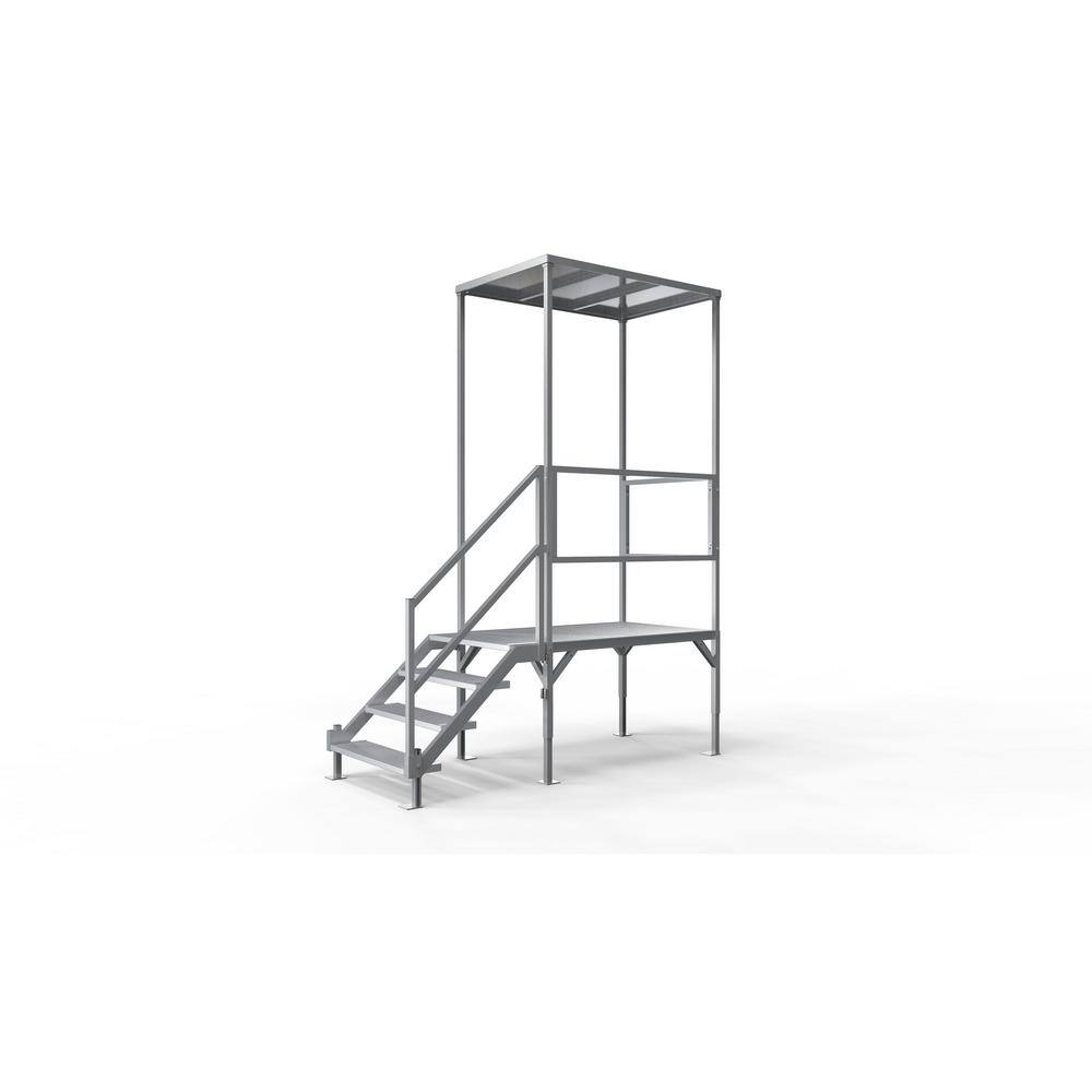 EZ-ACCESS FORTRESS 27.5 in. to 42.5 in. H OSHA Compliant Aluminum 4-Riser Stair System with Platform and Canopy FORC2742