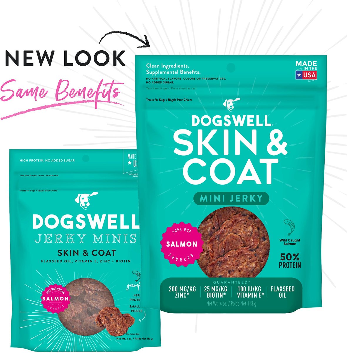 Dogswell Jerky Minis Skin and Coat Salmon Recipe Grain-Free Dog Treats