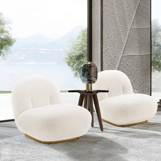 Set Of 2 Edina Modern Boucle Upholstered Accent Chairs White Manhattan Comfort