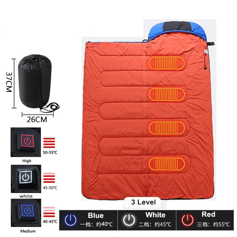 USB Power Thermal heating system self warming Camping waterproof electric heated winter sleeping bag