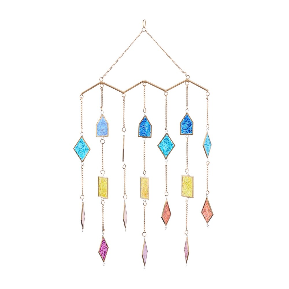 The Novogratz Multi Colored Metal Indoor Outdoor Geometric Windchime with Stained Glass