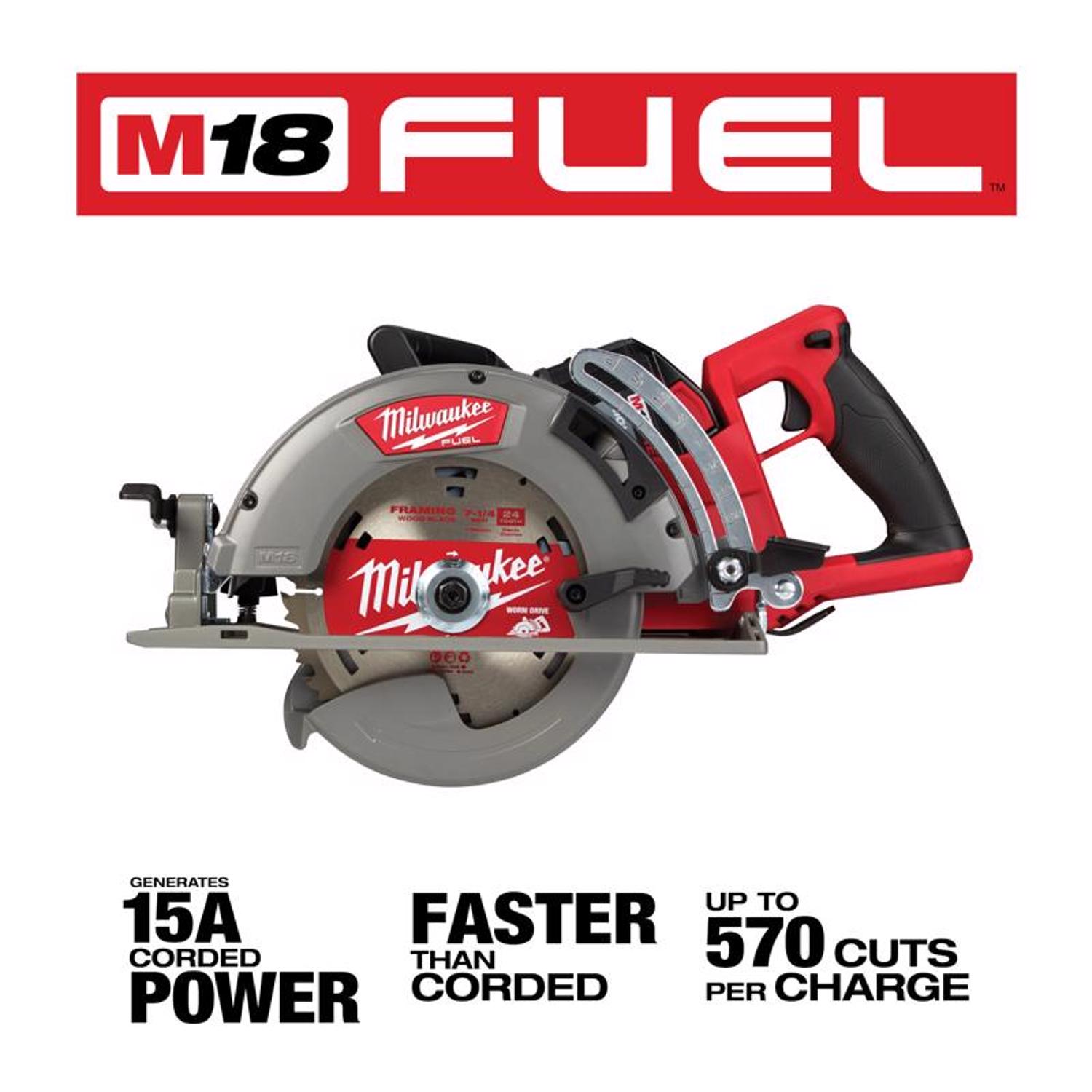 MW M18 FUEL 18 V 7-1/4 in. Cordless Brushless Rear Handle Circular Saw Kit (Battery \u0026 Charger