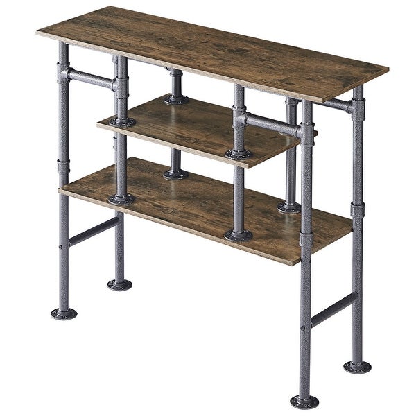 VECELO Modern Industrial Console Table with 3-tier Open Storage Shelves