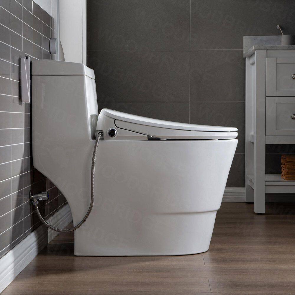 WOODBRIDGE 1-Piece 1.1GPF1.6 GPF Dual Flush Elongated Toilet in White With Advance Smart Bidet Seat HT0067