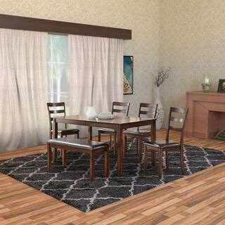 Benjara Brown Rubber Wood 6 Piece Dining Set BM167147