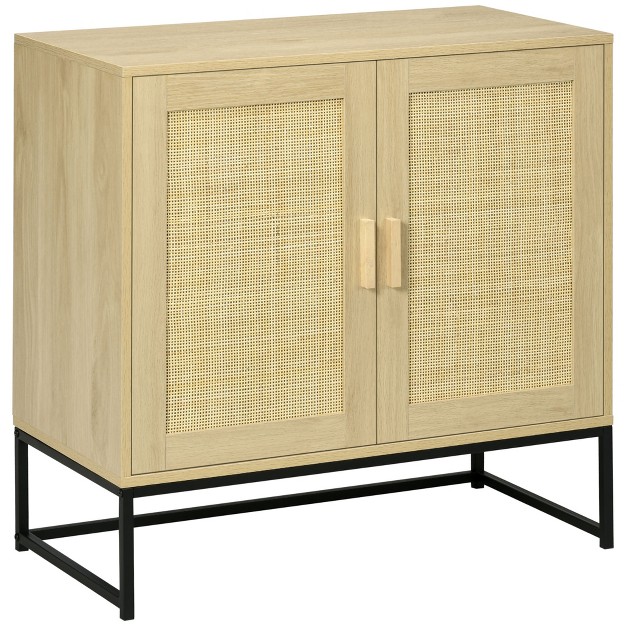 Homcom Accent Cabinet Sideboard Buffet Cabinet With Rattan Doors Adjustable Shelf And Metal Base Boho Storage Cabinet Natural