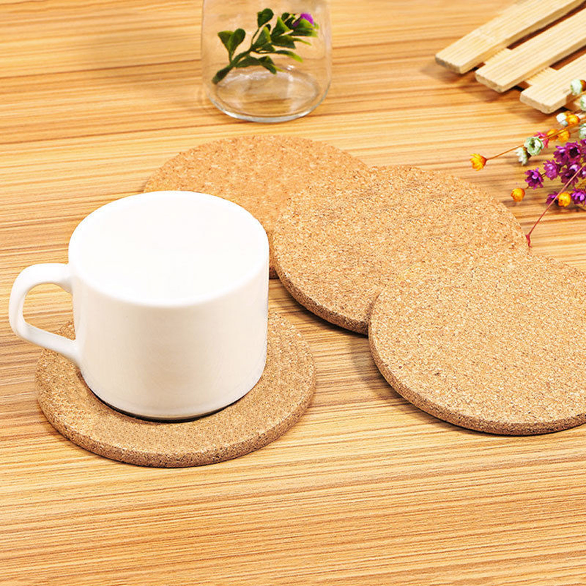 FOCUSNORM 6x Coaster Absorbent Cork Bar Cork Mat Round Plant Coasters Cork Board