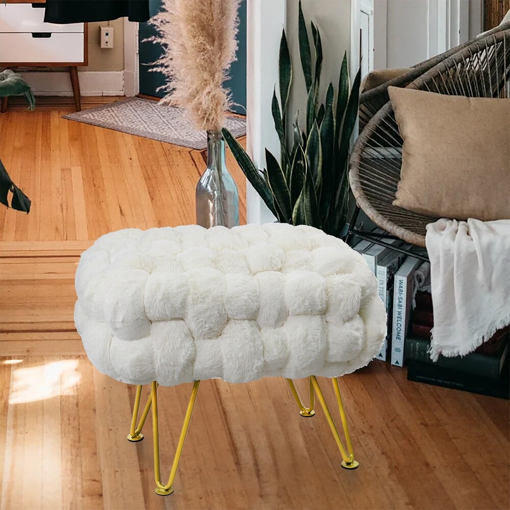 Soft Fauxfur Pouf Stool Ottoman Fuzzy Entryway Bench Seat 27\