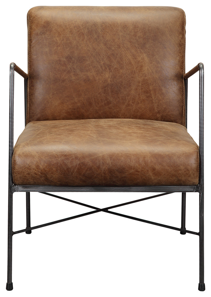 Dagwood Leather Arm Chair Open Road Brown Leather   Industrial   Armchairs And Accent Chairs   by Homesquare  Houzz