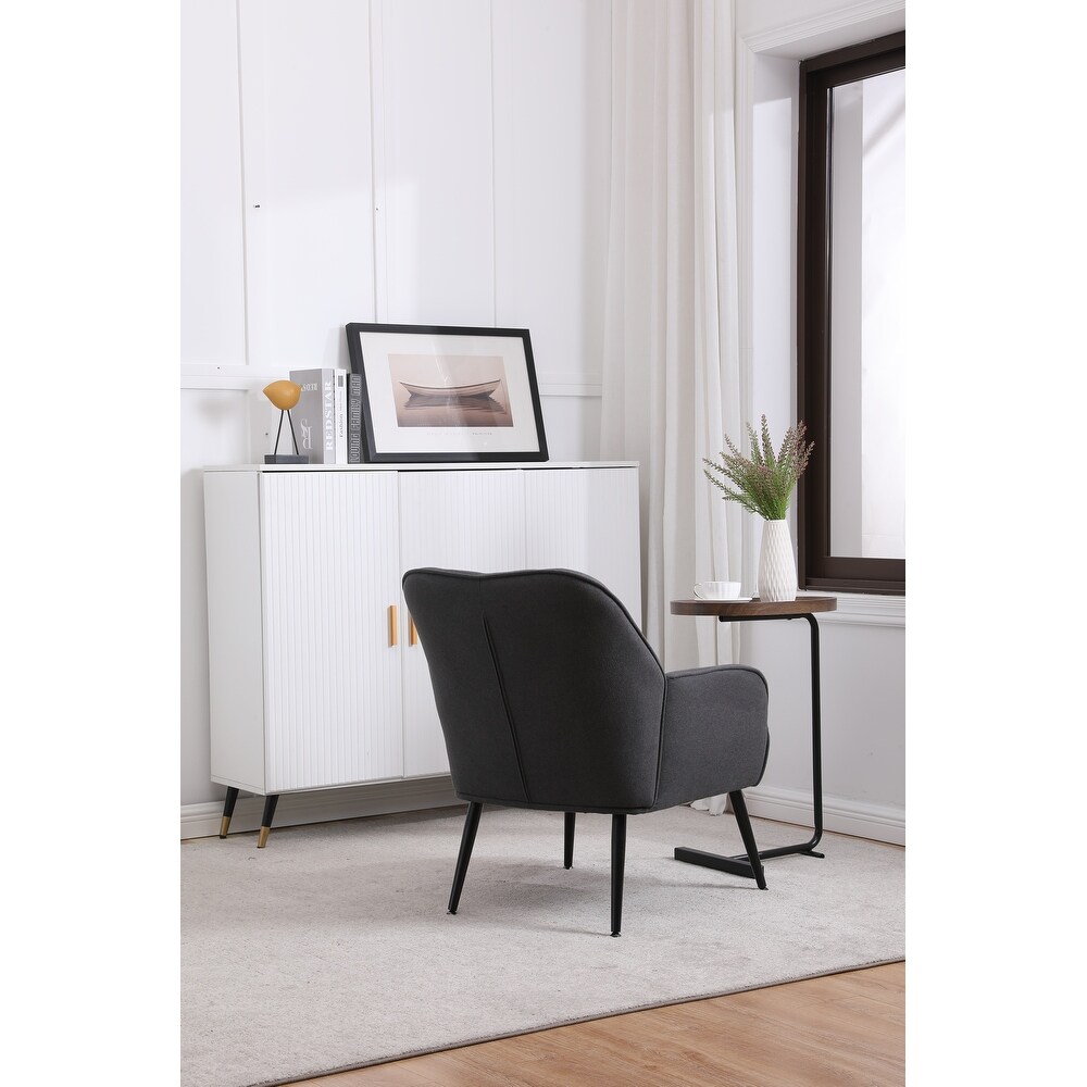 Modern Sloped Arms Armchair Dark Gray Velvet Barrel Chair Lounge Chairs Button Tufted Dining Desk Chairs Single Sofa Side Chairs