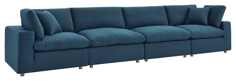 Modway Commix 4 Piece Polyester Fabric Sectional Sofa Set in Azure   Transitional   Sofas   by Homesquare  Houzz