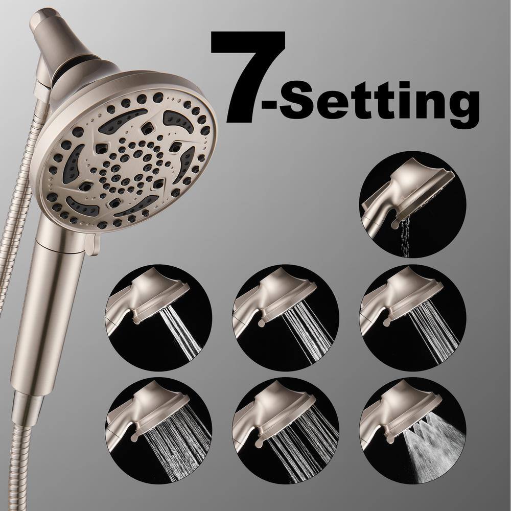 Zalerock 7-Spray Pattern 4.92 in. Wall Mount Handheld Shower Heads 1.8 GPM with Filter Removable Shower Hose in Brushed Nickel KSCF032