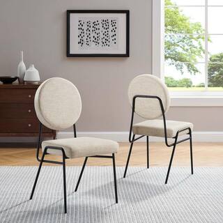 MODWAY Craft Upholstered Fabric Dining Side Chairs - Set of 2 in Black Beige EEI-6582-BLK-BEI