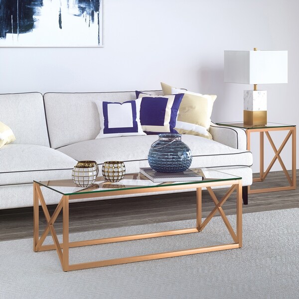 Dixon Geometric X-Base Metal and Glass Coffee Table (Optional Finishes)