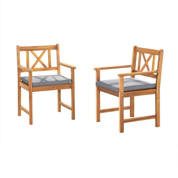 Manchester 2pk Acacia Wood Outdoor Chairs With Weather resistant Cushions Alaterre Furniture