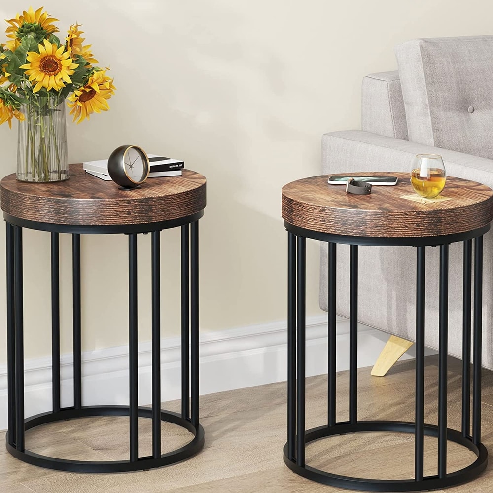 Round Side End Table for Living Room  Modern Nightstand for Bedroom