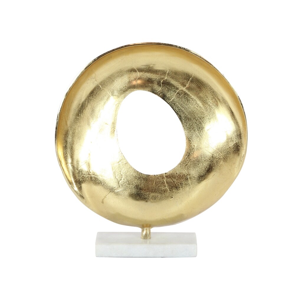 Gold Aluminum Geometric Sculpture with Marble Base   15 x 4 x 17Round