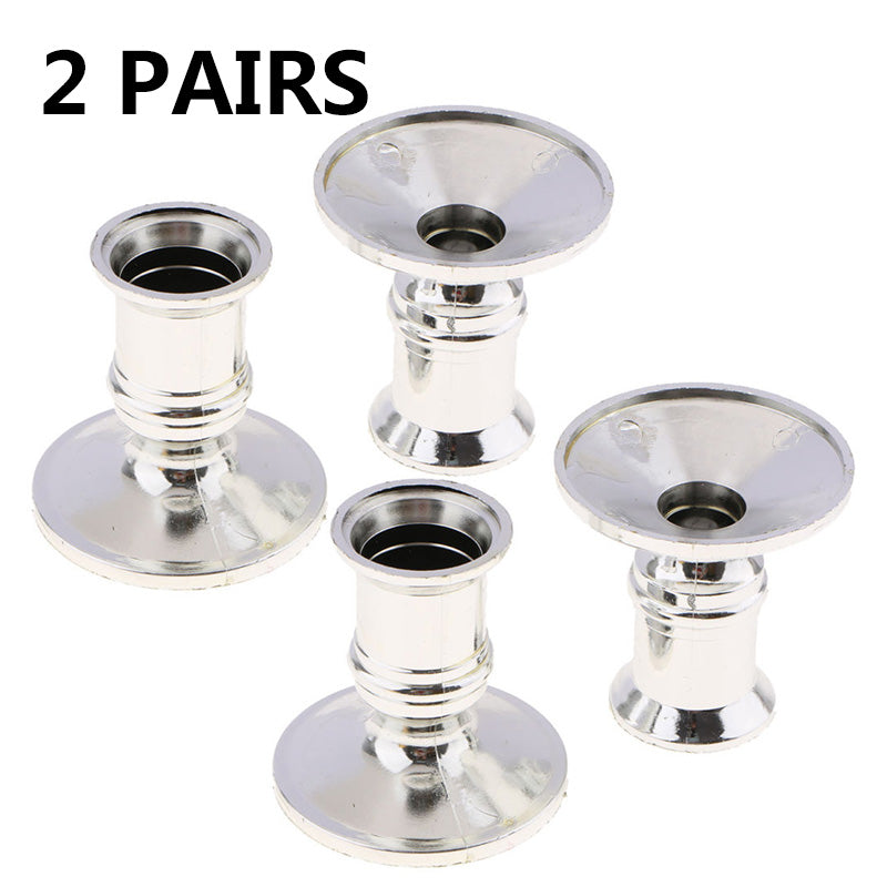 Candle Holders，Set of 4 Candlestick Holders for Taper Candles， Brass Silver Traditional Decorative Candle Stick Holder for Table， Mantel， Wedding， Dinning， Housewarming Gift(Candles Not Included)