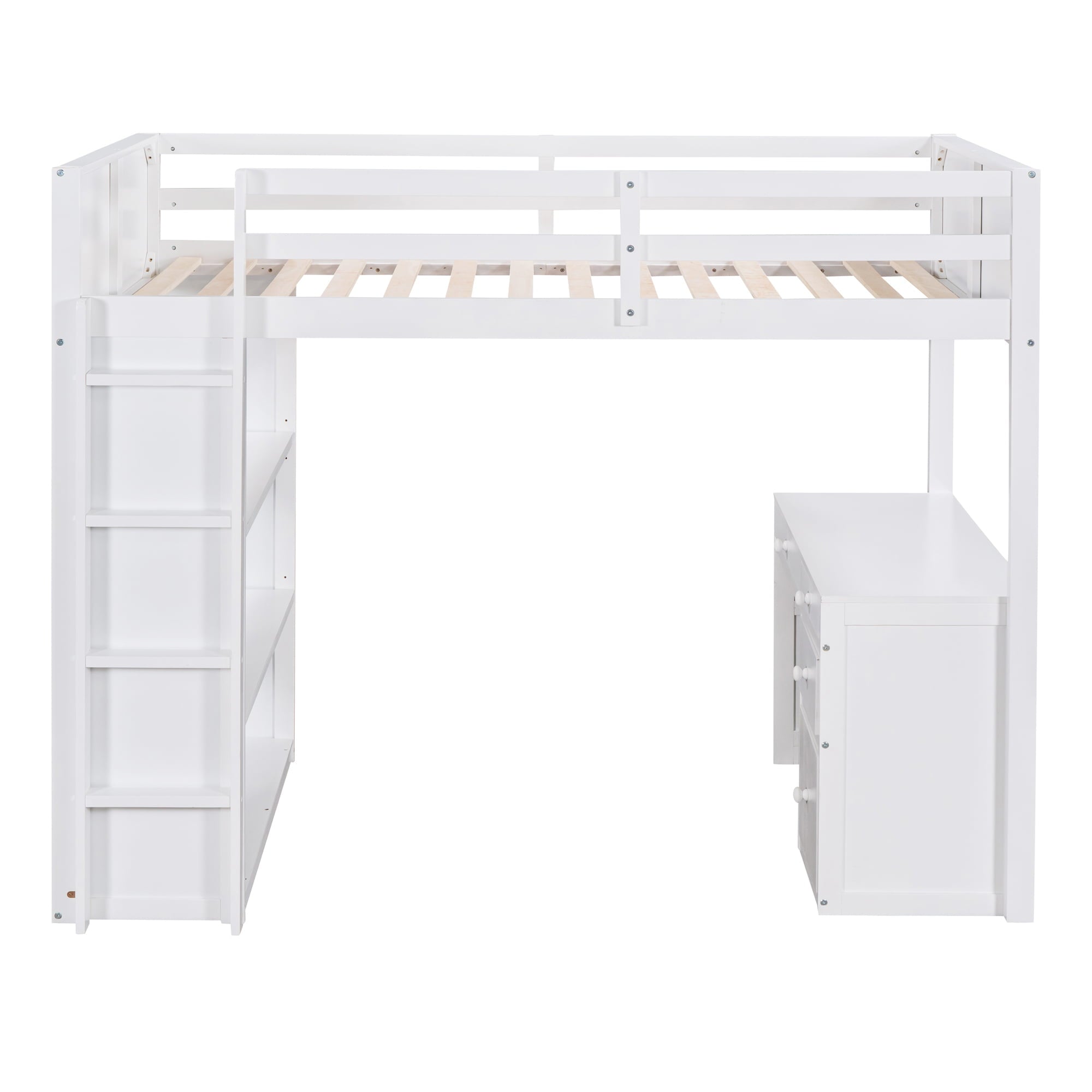 Bellemave Twin Size Kids Loft Bed with Desk and Shelves, Wood Loft Bed with Storage and Ladders for Kids, Teens, Junior (White)