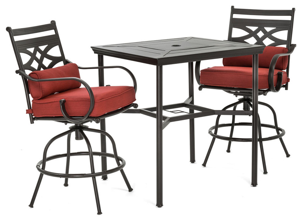 Montclair 3 Piece High Dining Set With Rockers and Square Table   Mediterranean   Outdoor Dining Sets   by Almo Fulfillment Services  Houzz