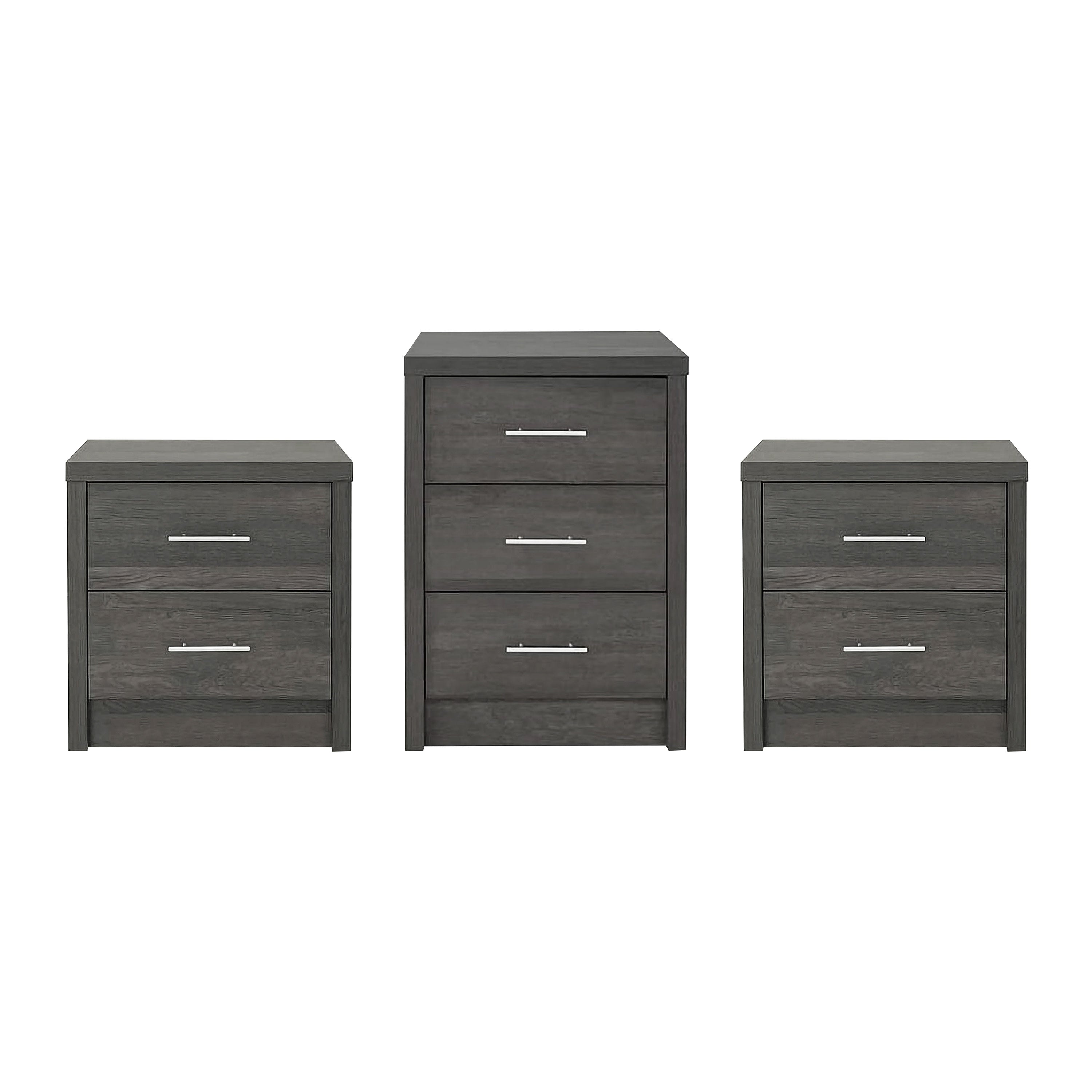 Marlette Modern 3 Piece 3 Drawer Dresser and Nightstand Bedroom Set