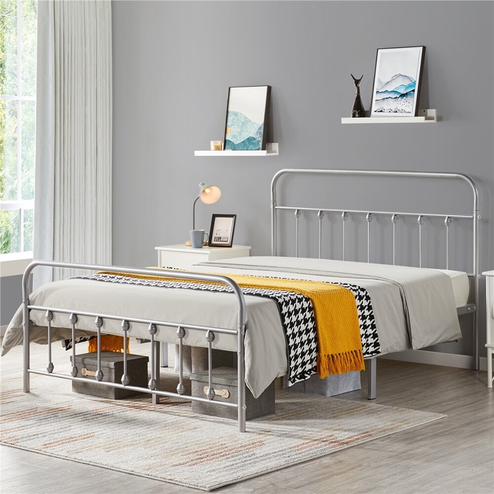 Yaheetech Metal Frames Bed with High Headboard and Footboard