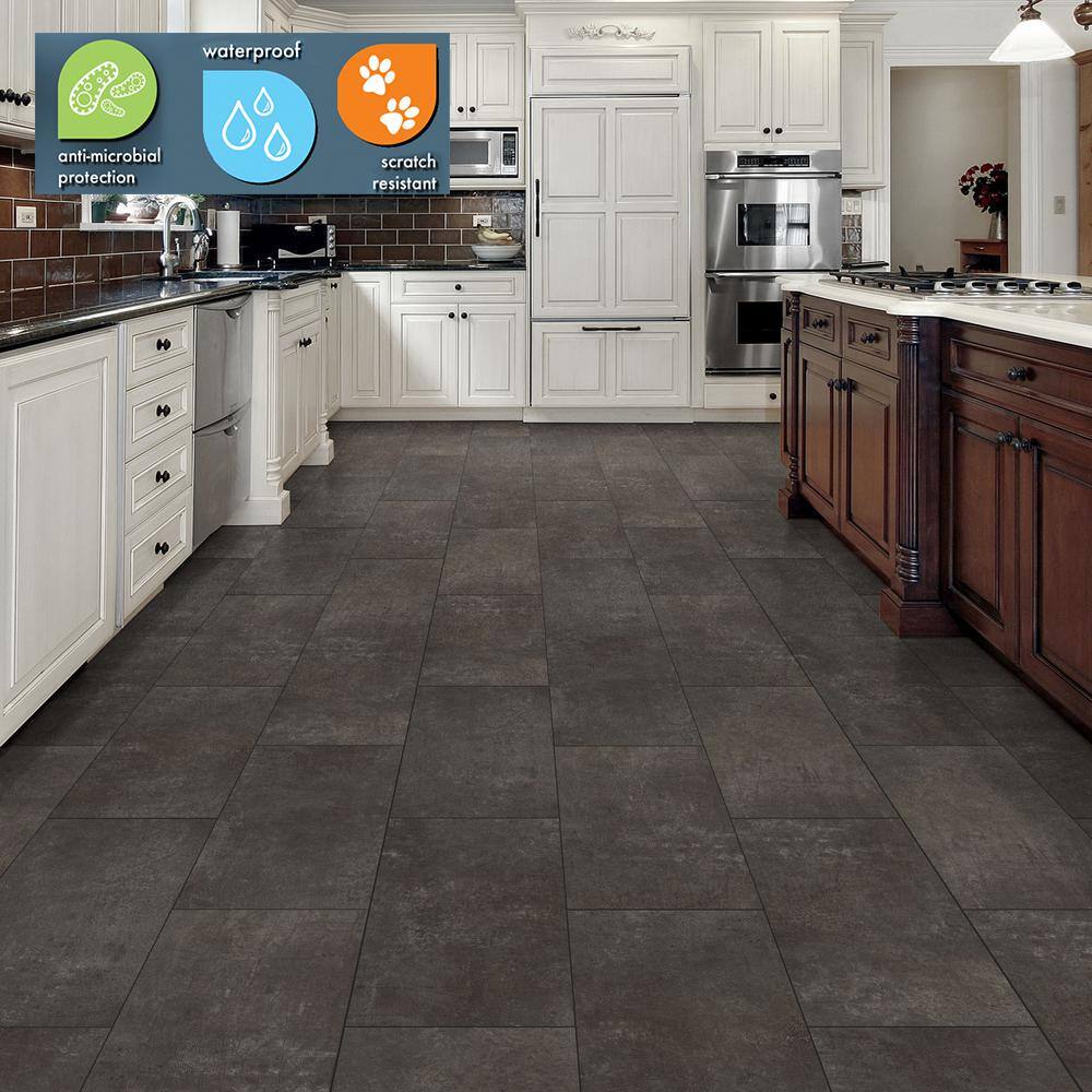 Lifeproof Castle Black Slate 6 MIL x 12 in. W x 24 in. L Click Lock Waterproof Vinyl Tile Flooring (571.9 sqftpallet) 300584102