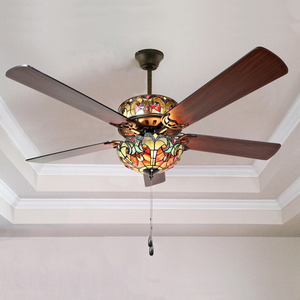  Style Stained Glass Halston Ceiling Fan - Spice - 52