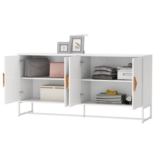 White Sideboard Cabinet Buffet with Storage， 4 Doors Entryway Cupboard with Adjustable Shelves