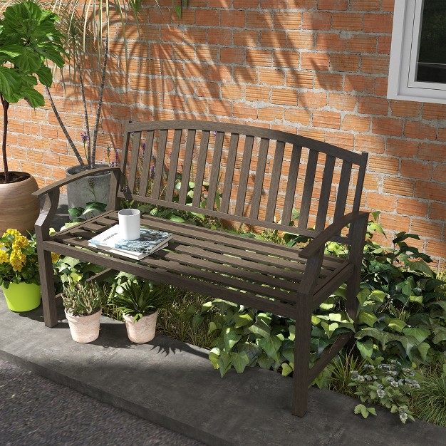 Outdoor Garden Bench Metal Bench Steel Slatted Frame Furniture For Patio Park Porch Lawn Yard Deck