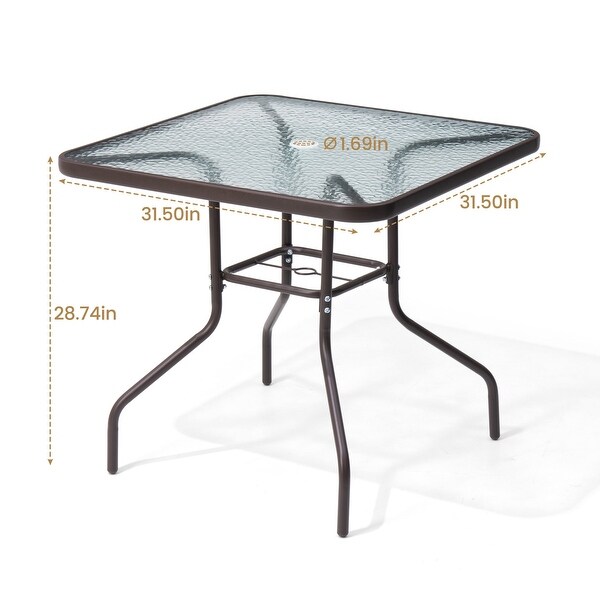 Crestlive Outdoor Dining Bistro Table with Square Glass Top and Umbrella Hole