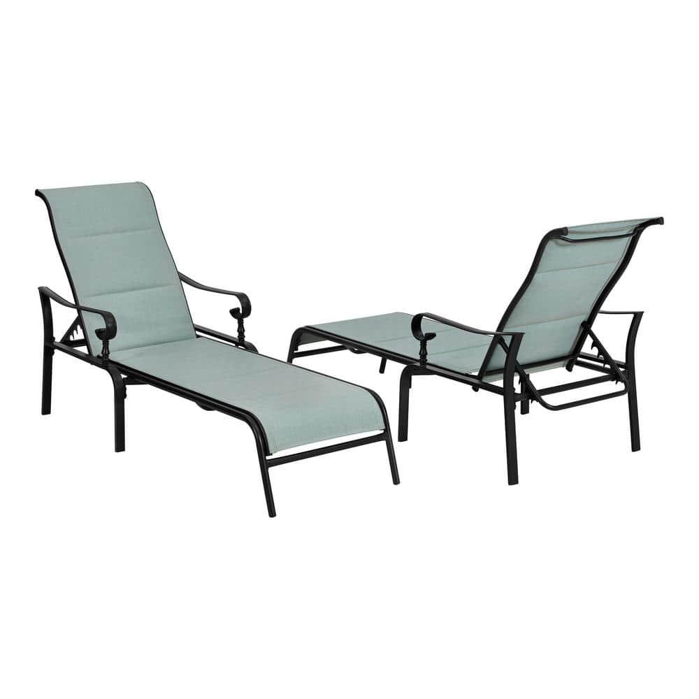 Hampton Bay Glenridge Falls Steel Sling Padded Outdoor Chaise Lounge in Aloe