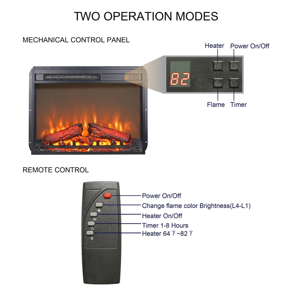 1400W Heater Electric Fireplace Insert w/Remote Control with Timer