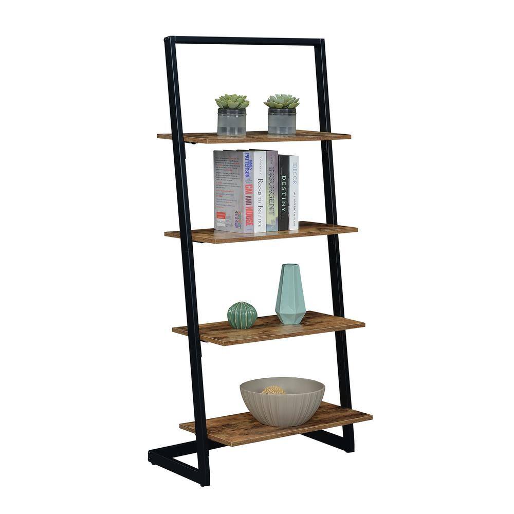 Convenience Concepts Graystone 57 in. BarnwoodBlack Particle Board 4 Shelf Ladder Bookcase with Metal Frame R4-0672