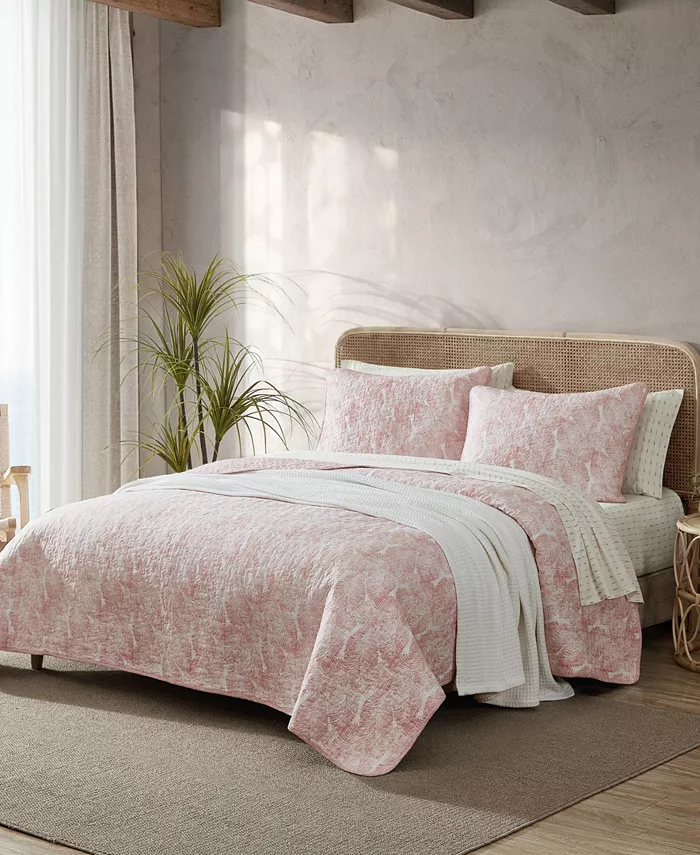 Tommy Bahama Home Distressed Water Leaves Cotton Reversible 3 Piece Quilt Set， Full Queen