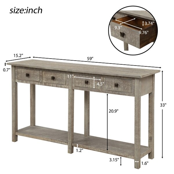 59-in Grey Rustic Console Table Texture Entryway Table